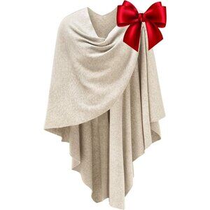 Women Barley Twist Cross Front Poncho Sweater Wrap Knitted Elegant Shawls Cape